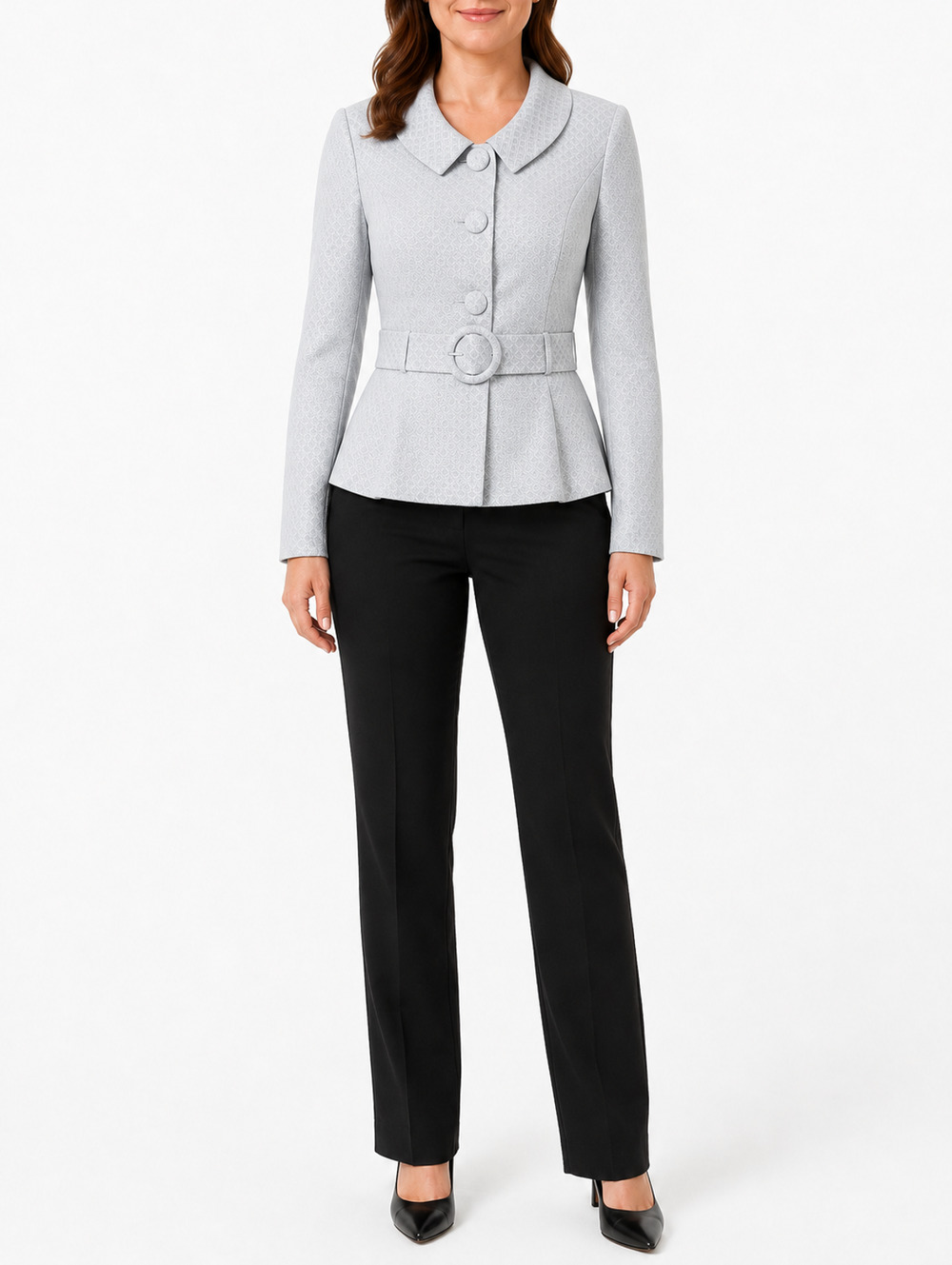 Giorgio Sant'Angelo Womens 12 silver Jacquard Belted Peplum Blazer Jacket